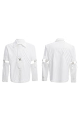 Strap Cutout Layered Button-Up Shirt