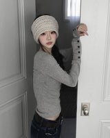 Trinner Sleeve Button V-Neck T-Shirt