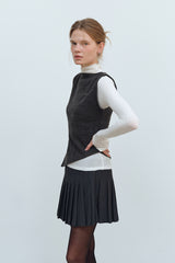 LAYERED VEST MOCK NECK T-SHIRT - IVORY/CHARCOAL