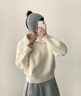Isom leg run loose fit big collar button knit