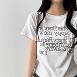 Art spandex lettering short-sleeved T-shirt