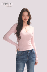 デイジーVネックレース長袖Tシャツ