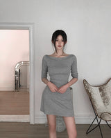 [MADE] Fit&slim boatneck mini dress