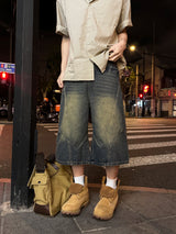 Washed Paneled Bermuda Denim