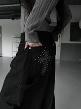 leopard cross stud balloon denim