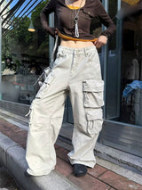 Multi-Pocket Jeans Wide Casual Pants