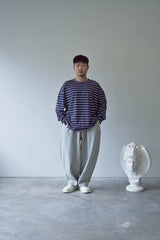 ストライプ バインディングネック ボックス ティー (Dark Navy)