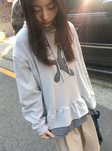 ナヒン チェック パッチ フリル フード ロングスリーブ ティー
