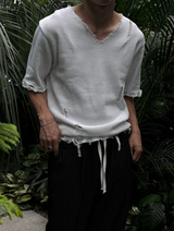 [S/S]バカンスダメージVネックハーフニット(3color)