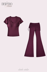 Liiv short-sleeve cap training shirring pants set (REGULAR PANTS)