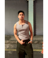 Henley neck sleeveless tee