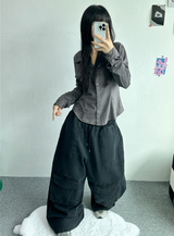 フロントカーゴワイドコットンパンツ🖤💚💛🤎 - 4カラー