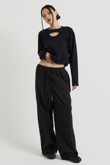 コットンレイヤード長袖Tシャツ, Black