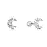 silver pavé crescent moon barbell single piercing rhodium plating + 925 silver E070-07H