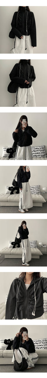 Nana Track Nylon String Shirring Long Skirt