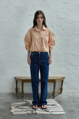Peeky check shirt_peach