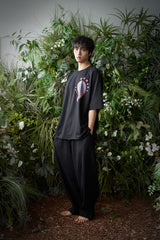 ペイズリー柄カットアウト 1/2 Tシャツ (Black)
