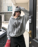 [Lining brushed] キュリーニューヨークパッチダメージフーディドジップアップ