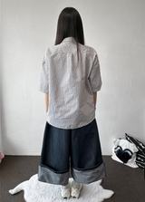 Cake Check Button Collar Short Sleeve Shirt 2 COLORS