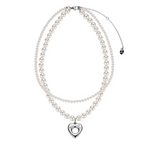【Exclusive】heart double pearl necklace-silver