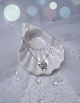 [(G)I-DLE Shuhua Necklace] Mystique Butterfly Layered Necklace - Silver color