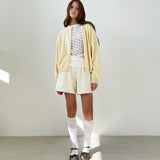 Loose Fit  Round Neck Knit Cardigan _Light Yellow