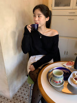 【MADE】フルカシミヤアンバランスオフショルダーニット