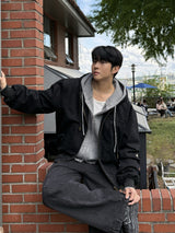 Field denim hood zip-up