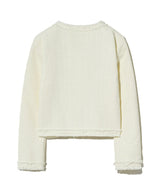 85-VIVAJ057 Line Fringe Crop Tweed Jacket White
