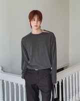 Roda Ribbed Diagonal Zipper Long Sleeve T-shirt
