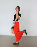 Back Slit Ribbon Knot Round Sleeveless