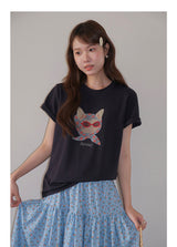 ビーズグラスグラフィッククルーネックTシャツ
