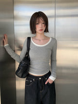 チャリンディープUネック2ウェイレイヤードTシャツ