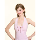 [GirlyFancyClub] Pink Plaid Pure Cotton Slim Fit Tank Top Women's Summer Sleeveless Halter Top