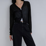 [Polia] V-Neck See-Through Long Sleeve Cardigan - 8color