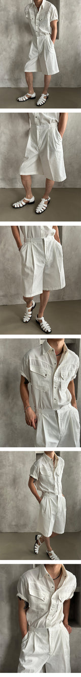 [MUSCLE FIT] Cool ever western denim half shirts (White)