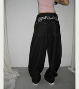 [ back embroidery ] conti dark denim wide pt
