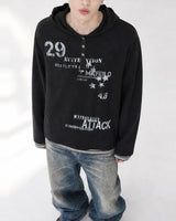 (UNISEX) Attack Henley Hooded Long Sleeve