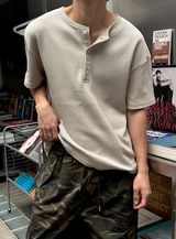 [Unisex] ワッフルヘンリーネックハーフスリーブ (4color)