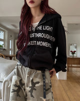 Moments Lettering Semi Crop Hood Zip-Up