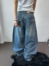 Truegen Button Waistband Side Pintuck Balloon Denim Pants 4color