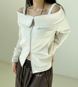 オフショルダー + 2WAYジップアップ💛🤍🖤 - 2 COLORS