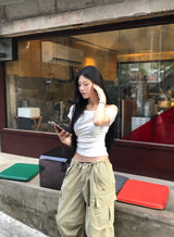 ストーンアンバランスショルダーTシャツ