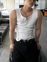 Henley Neck Side Track Muscle Fit Sleeveless