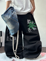 HIP / STREET / KOREAN 💚🐝 GRAFFITI TATTOO PRINT COTTON WIDE BALLOON UNISEX LONG PANTS 🤎🩶🖤💛 - 4 COLORS