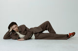HERRINGBONE WOOL SLACKS PANTS_BROWN