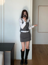 Tailor Mono Button Bustier Back Slit Top