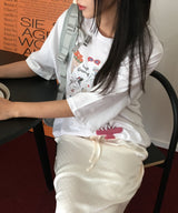 グローレタリングプリントオーバーサイズショートスリーブボクシーTシャツ 2 カラーズ