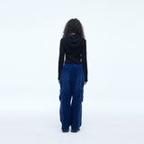 Washing Corduroy Cargo Banding Denim Pants Blue