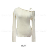 Eden Ribbon Strap Unbalanced Shoulder Ribbed Knit